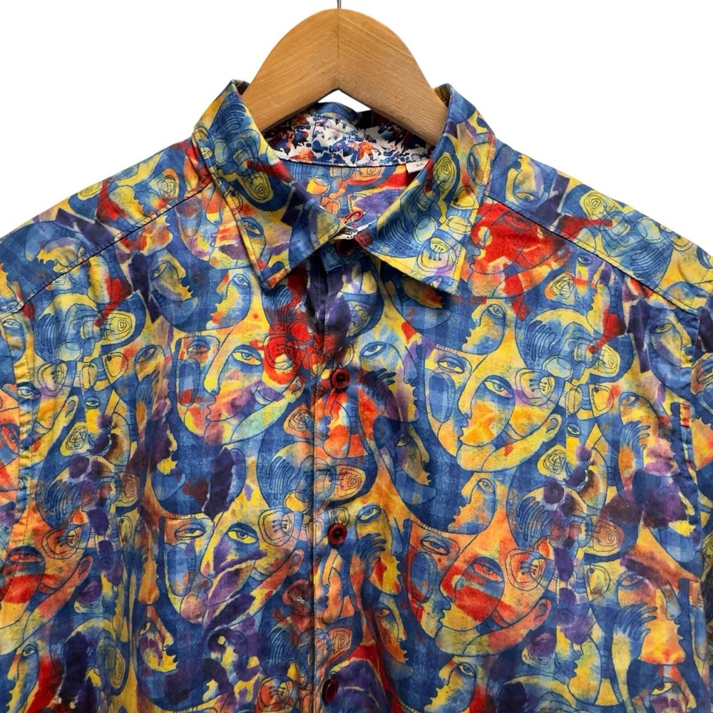 Robert Graham Men's Medium Classic Fit Multicolor Abstract Faces Flip Cuff Shirt